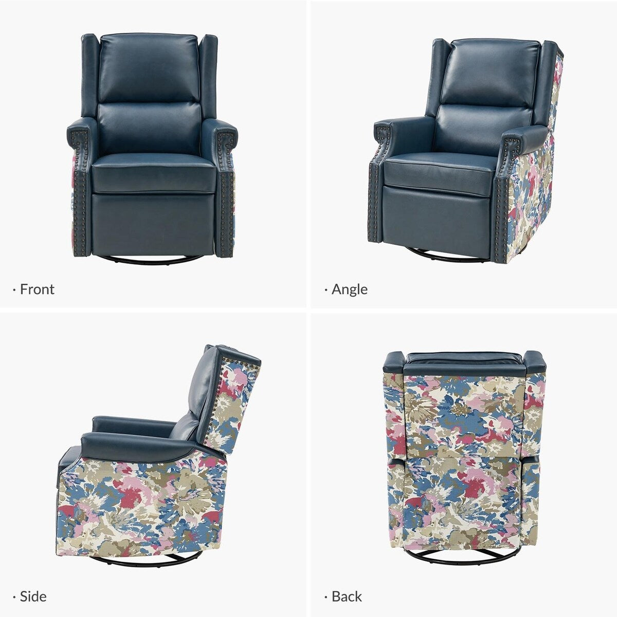 Fauteuil inclinable pivotant Amelia en cuir PU avec coutures florales par HULALA HOME