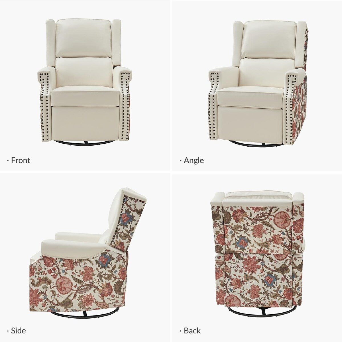 Fauteuil inclinable pivotant Amelia en cuir PU avec coutures florales par HULALA HOME