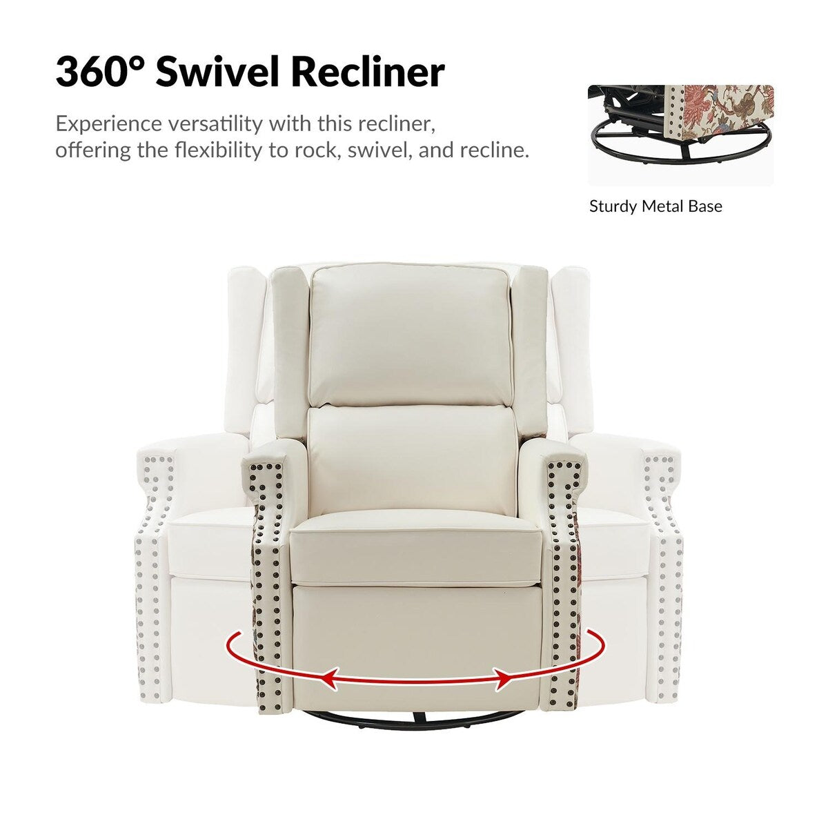 Fauteuil inclinable pivotant Amelia en cuir PU avec coutures florales par HULALA HOME