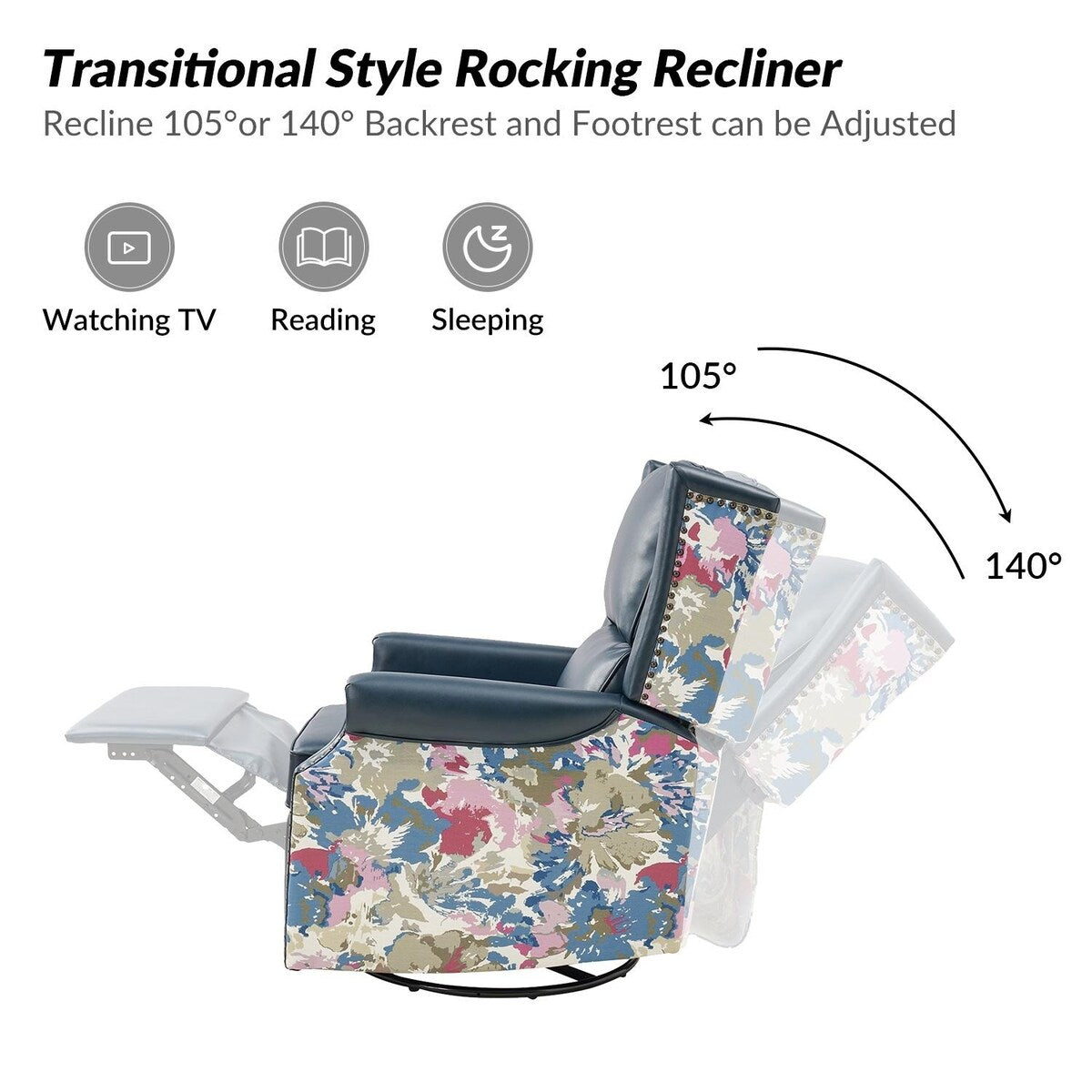 Fauteuil inclinable pivotant Amelia en cuir PU avec coutures florales par HULALA HOME