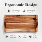 Plateau rectangulaire en bois d'acacia avec poignée en cuir, American Atelier - 18 x 9