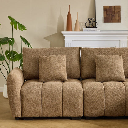 Canapé capitonné américain en tissu bouclé avec pouf - 3 places, 1 pouf