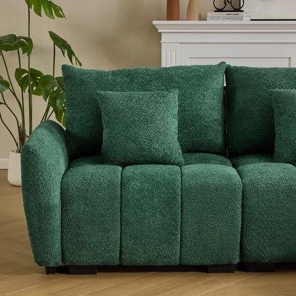 Canapé capitonné américain en tissu bouclé avec pouf - 3 places, 1 pouf