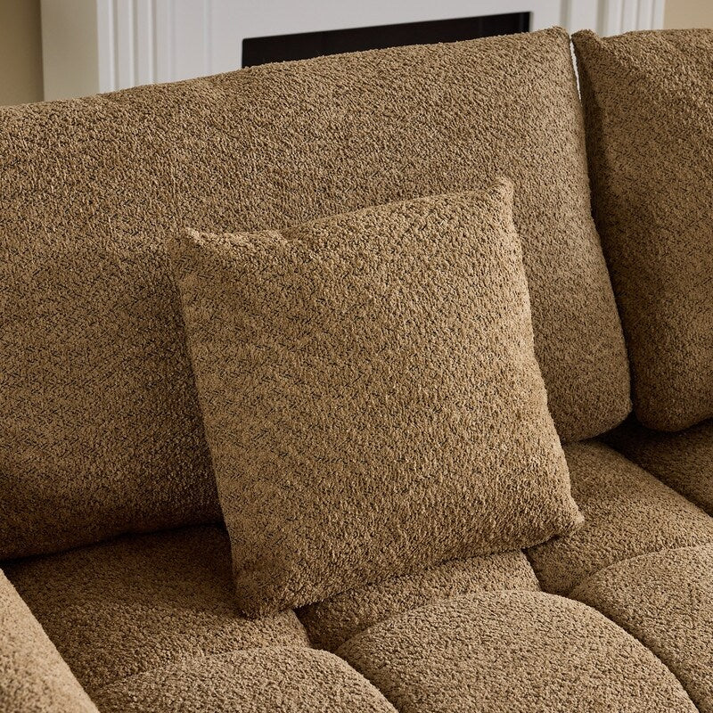 Canapé capitonné américain en tissu bouclé avec pouf - 3 places, 1 pouf