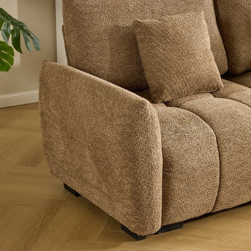 Canapé capitonné américain en tissu bouclé avec pouf - 3 places, 1 pouf