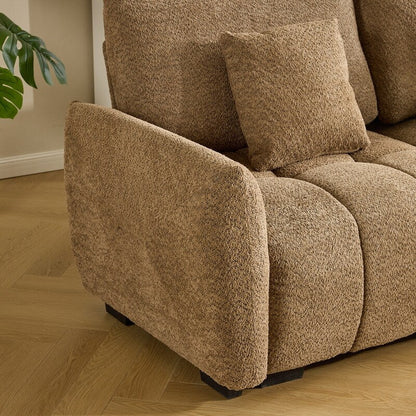 Canapé capitonné américain en tissu bouclé avec pouf - 3 places, 1 pouf