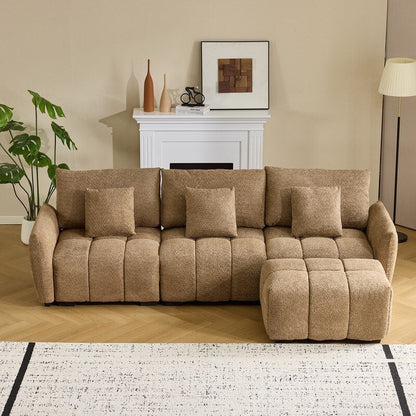 Canapé capitonné américain en tissu bouclé avec pouf - 3 places, 1 pouf