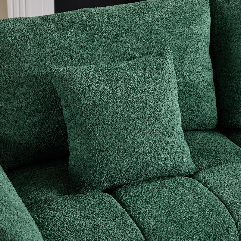 Canapé capitonné américain en tissu bouclé avec pouf - 3 places, 1 pouf