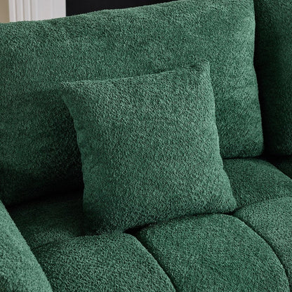 Canapé capitonné américain en tissu bouclé avec pouf - 3 places, 1 pouf