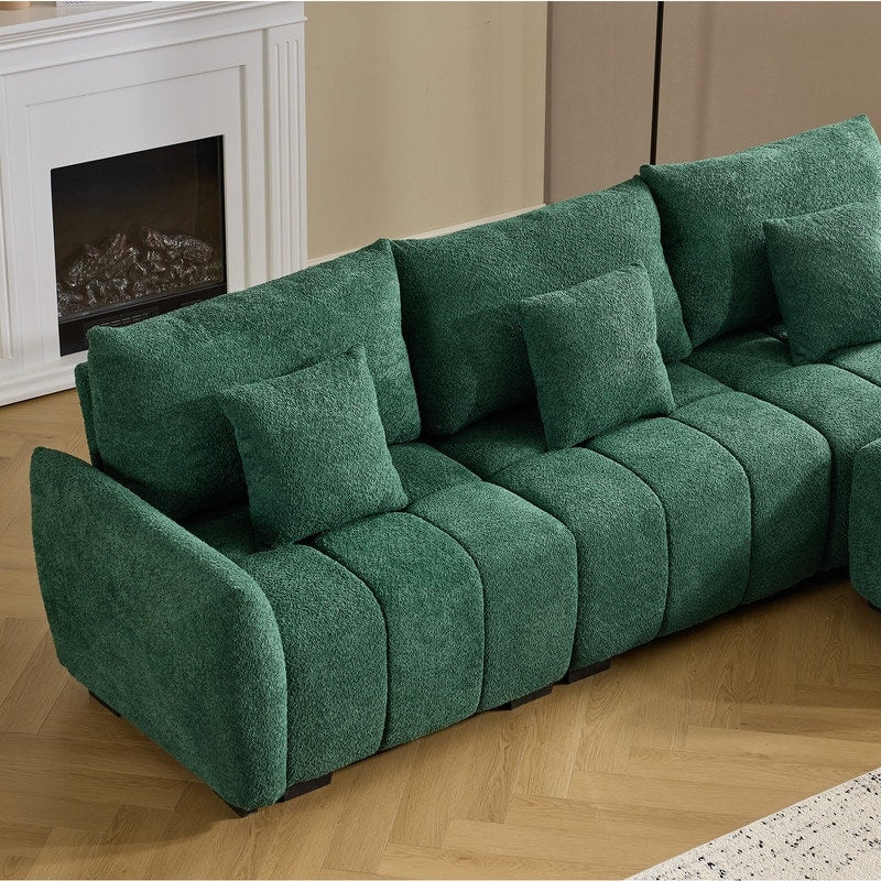 Canapé capitonné américain en tissu bouclé avec pouf - 3 places, 1 pouf