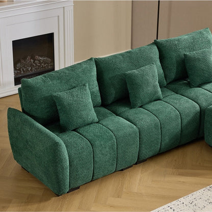 Canapé capitonné américain en tissu bouclé avec pouf - 3 places, 1 pouf