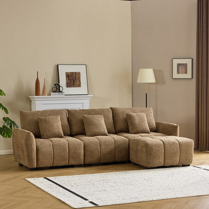 Canapé capitonné américain en tissu bouclé avec pouf - 3 places, 1 pouf