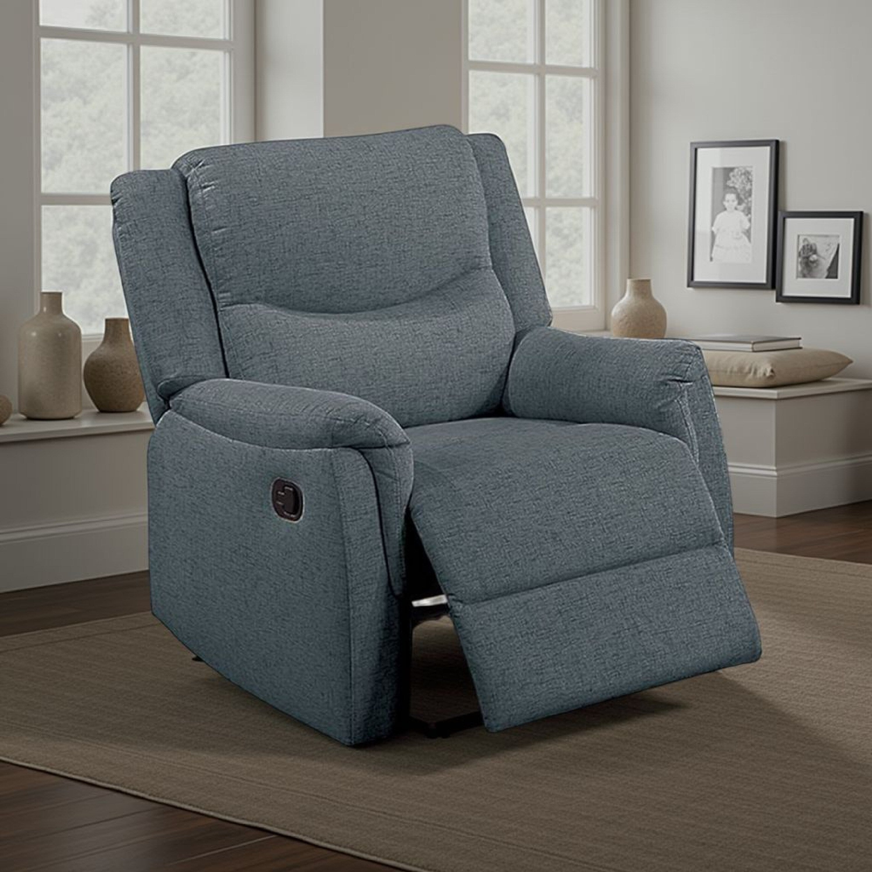Fauteuil inclinable manuel Ammy, accoudoirs coussinés, imitation toile de jute gris foncé