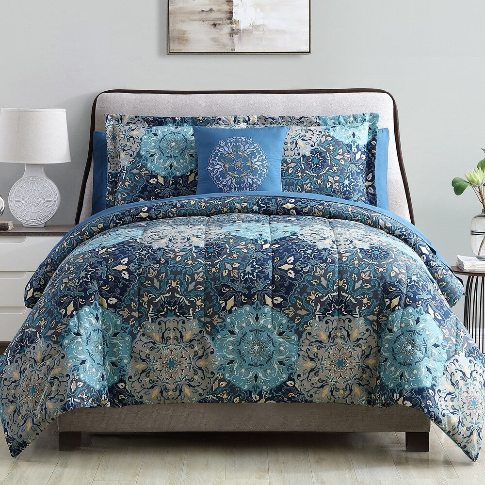Parure de lit complète 8 pièces Modern Threads Granada avec couette réversible imprimée