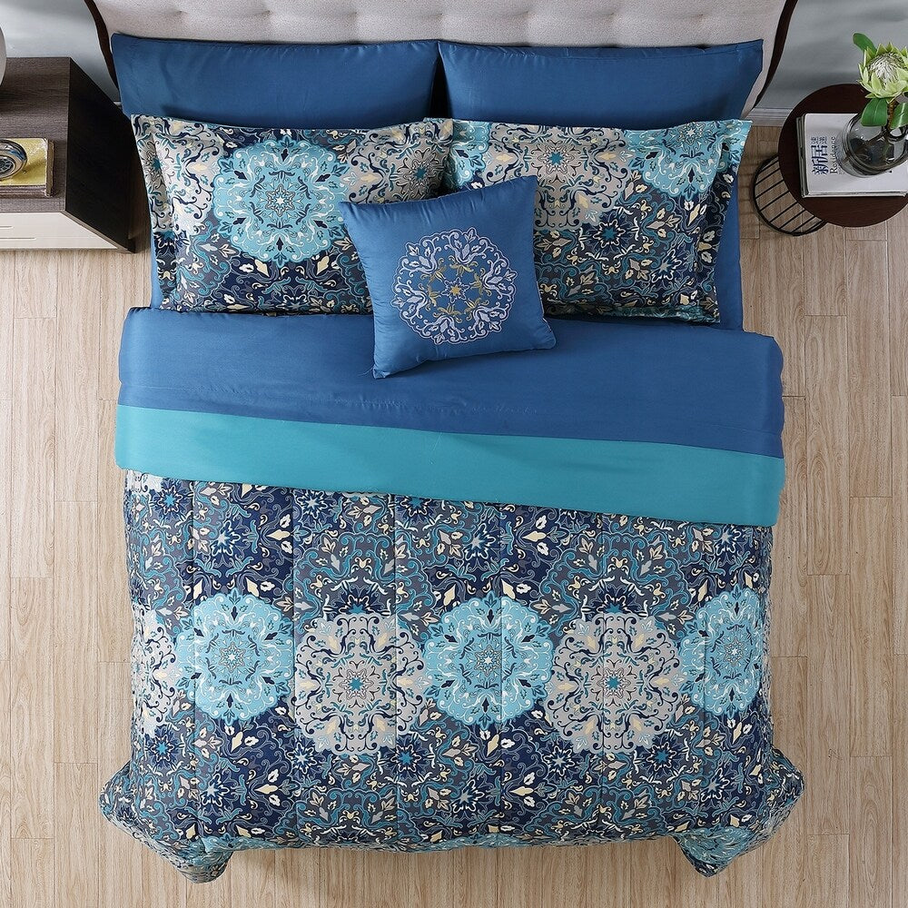 Parure de lit complète 8 pièces Modern Threads Granada avec couette réversible imprimée