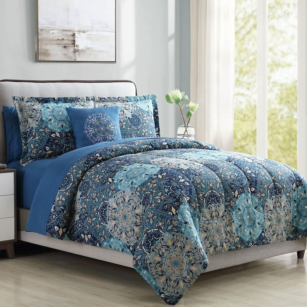Parure de lit complète 8 pièces Modern Threads Granada avec couette réversible imprimée