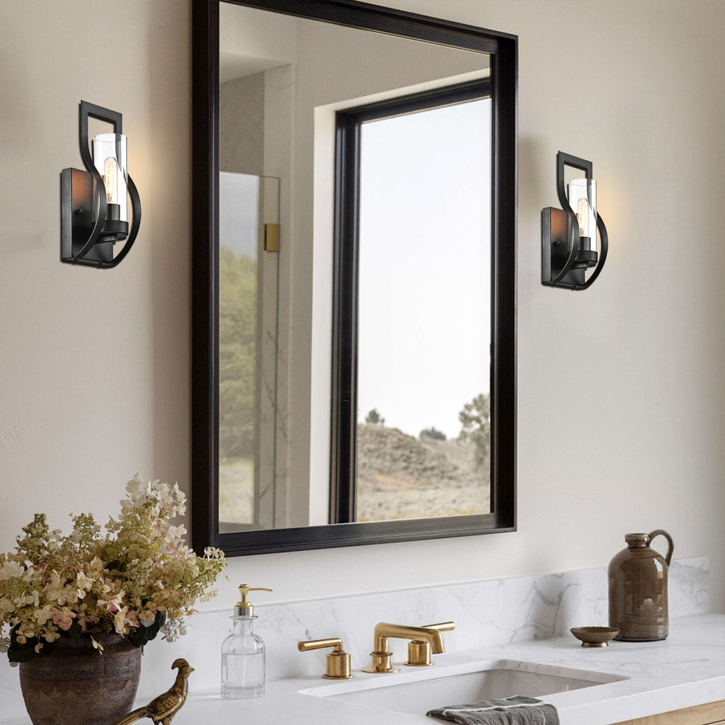 Applique murale Anastasia à 1 lumière avec abat-jour en verre transparent et cadre incurvé