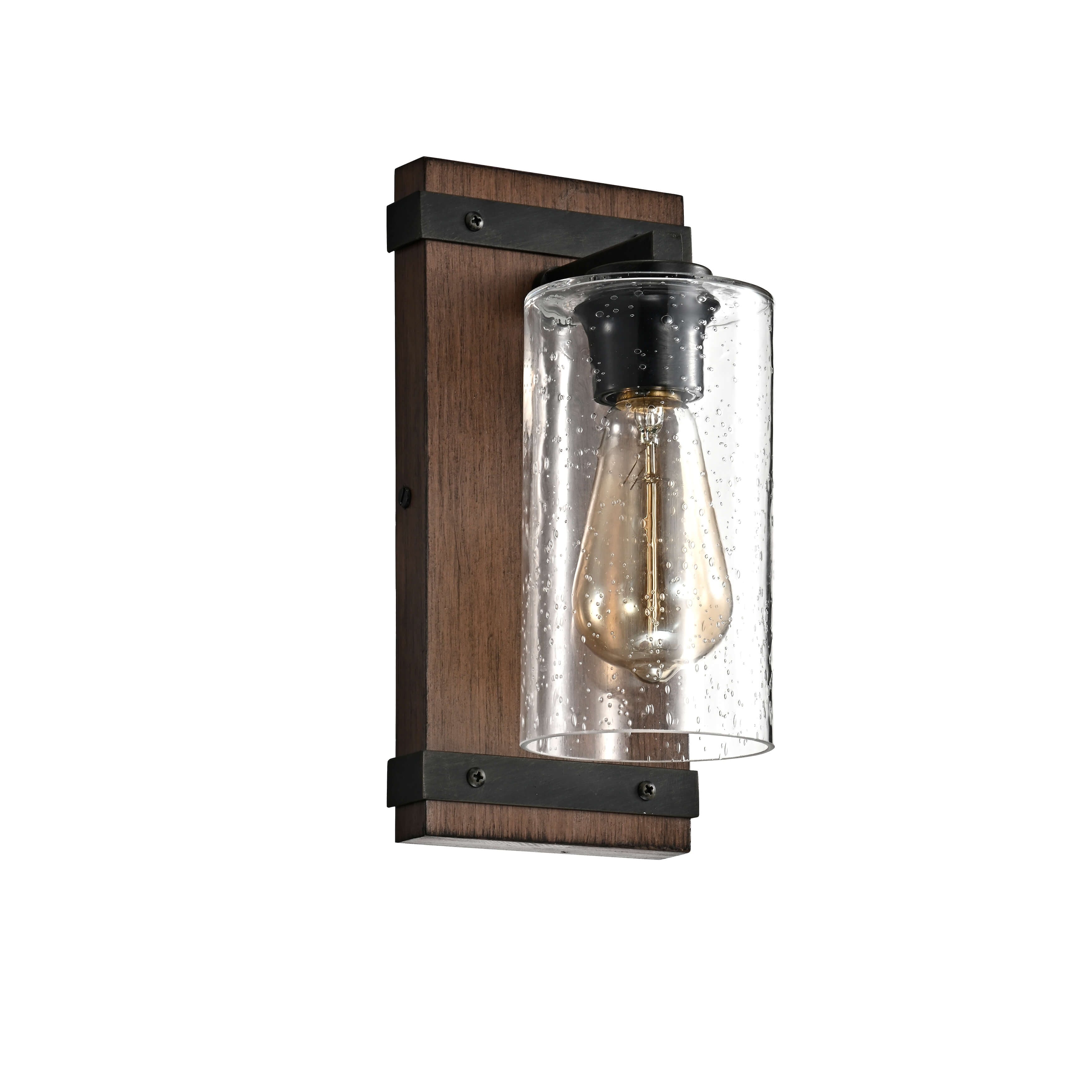 Applique murale en verre Anastasia antique en métal noir et base en bois naturel