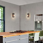 Applique murale en verre Anastasia antique en métal noir et base en bois naturel