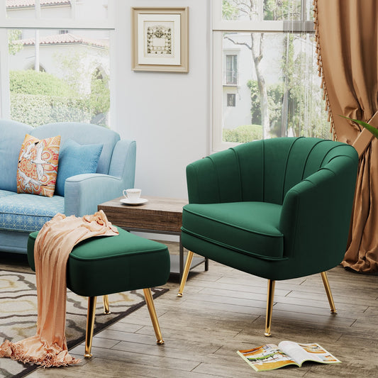 Fauteuil d'appoint Andeworld avec pouf, fauteuil d'appoint moderne rembourré, fauteuil de salon confortable en forme de tonneau