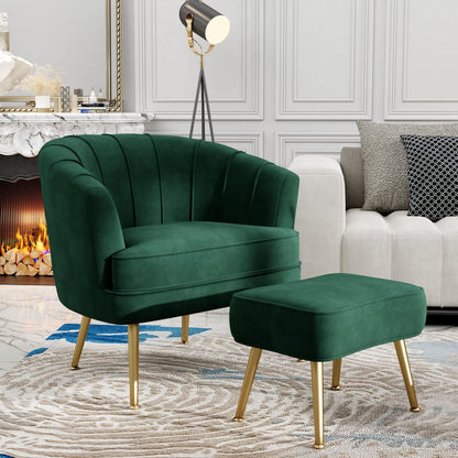 Fauteuil d'appoint Andeworld avec pouf, fauteuil d'appoint moderne rembourré, fauteuil de salon confortable en forme de tonneau