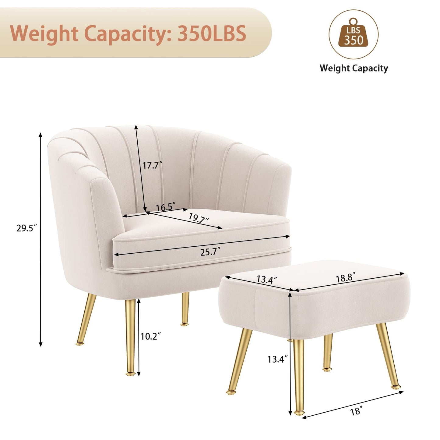 Fauteuil d'appoint Andeworld avec pouf, fauteuil d'appoint moderne rembourré, fauteuil de salon confortable en forme de tonneau