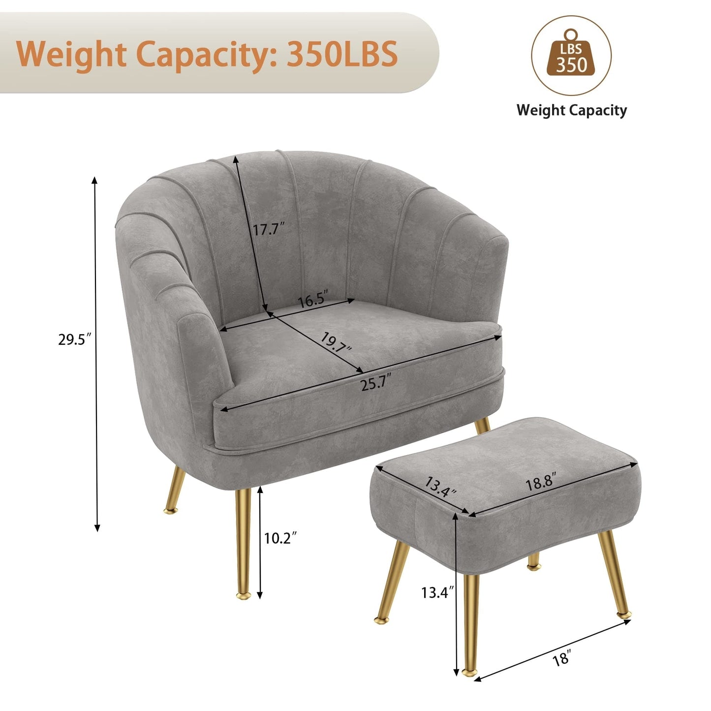 Fauteuil d'appoint Andeworld avec pouf, fauteuil d'appoint moderne rembourré, fauteuil de salon confortable en forme de tonneau