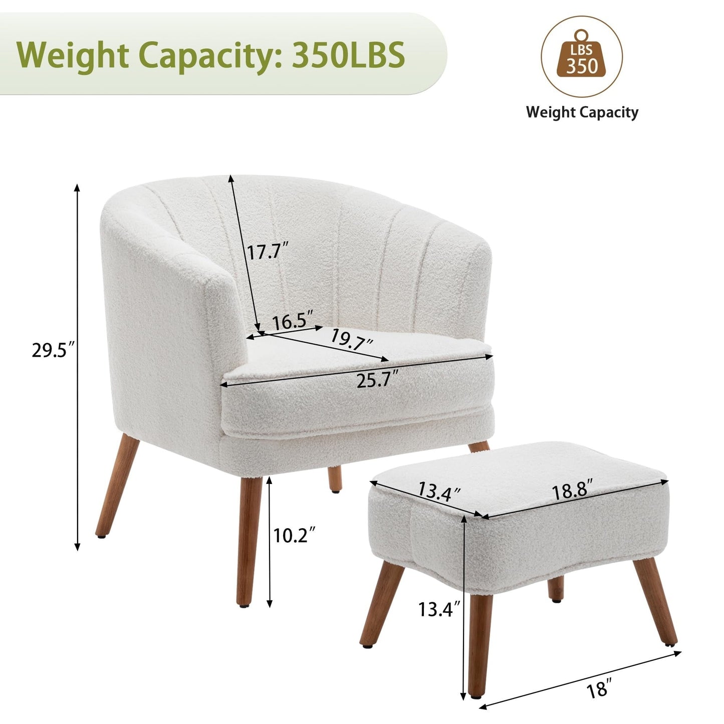 Fauteuil d'appoint Andeworld avec pouf, fauteuil d'appoint moderne rembourré, fauteuil de salon confortable en forme de tonneau
