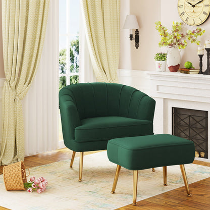 Fauteuil d'appoint Andeworld avec pouf, fauteuil d'appoint moderne rembourré, fauteuil de salon confortable en forme de tonneau