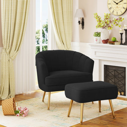 Fauteuil d'appoint Andeworld avec pouf, fauteuil d'appoint moderne rembourré, fauteuil de salon confortable en forme de tonneau
