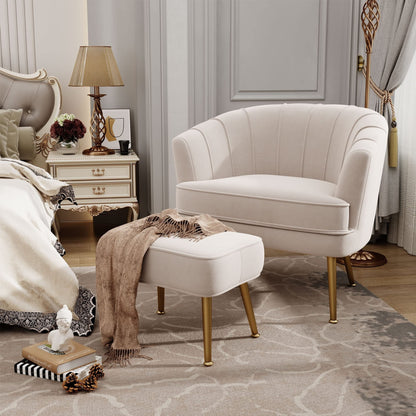 Fauteuil d'appoint Andeworld avec pouf, fauteuil d'appoint moderne rembourré, fauteuil de salon confortable en forme de tonneau