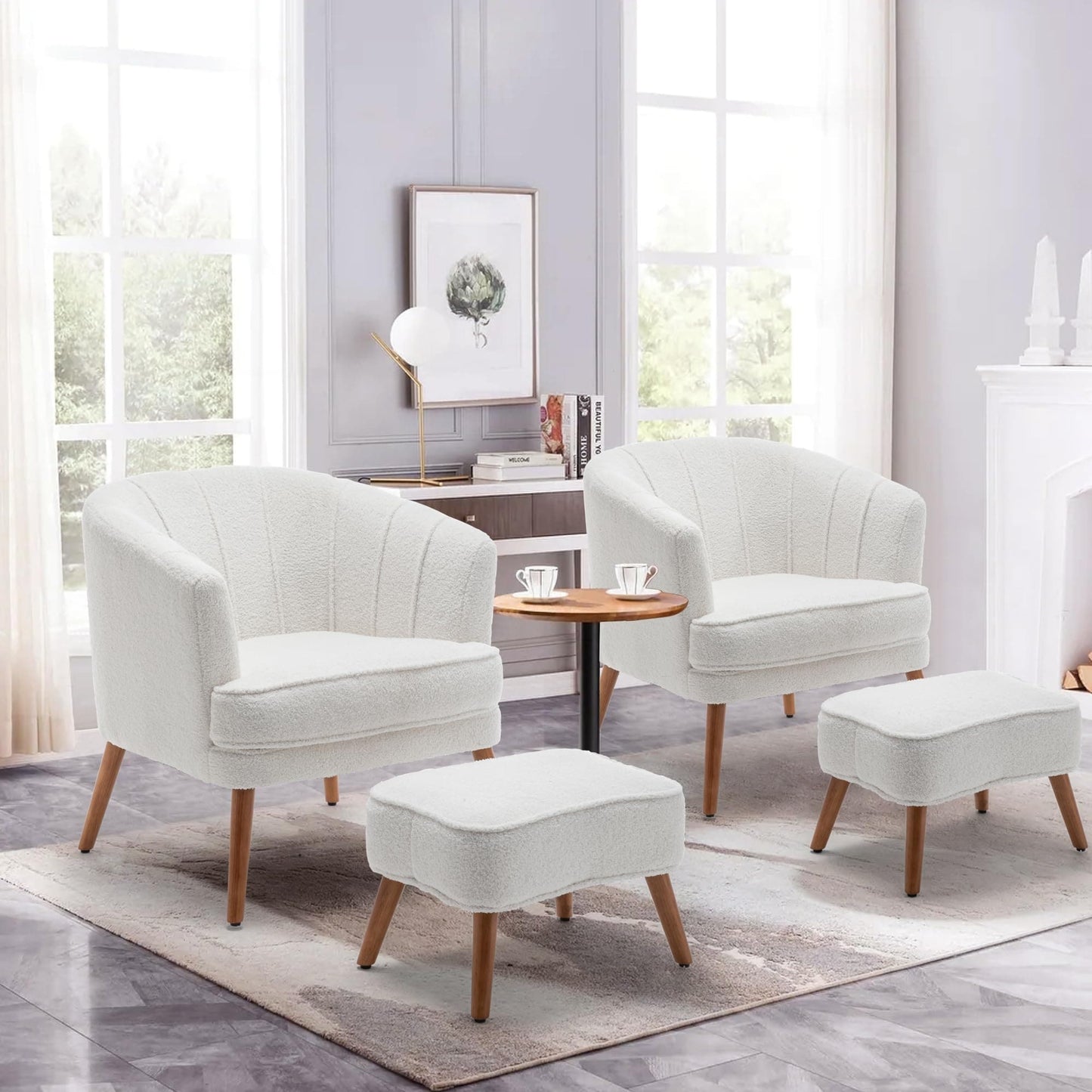 Fauteuil d'appoint Andeworld avec pouf, fauteuil d'appoint moderne rembourré, fauteuil de salon confortable en forme de tonneau