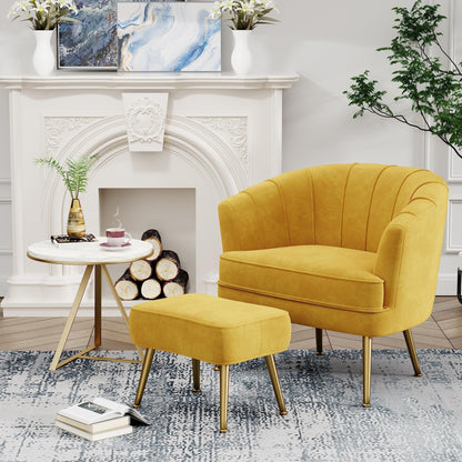 Fauteuil d'appoint Andeworld avec pouf, fauteuil d'appoint moderne rembourré, fauteuil de salon confortable en forme de tonneau