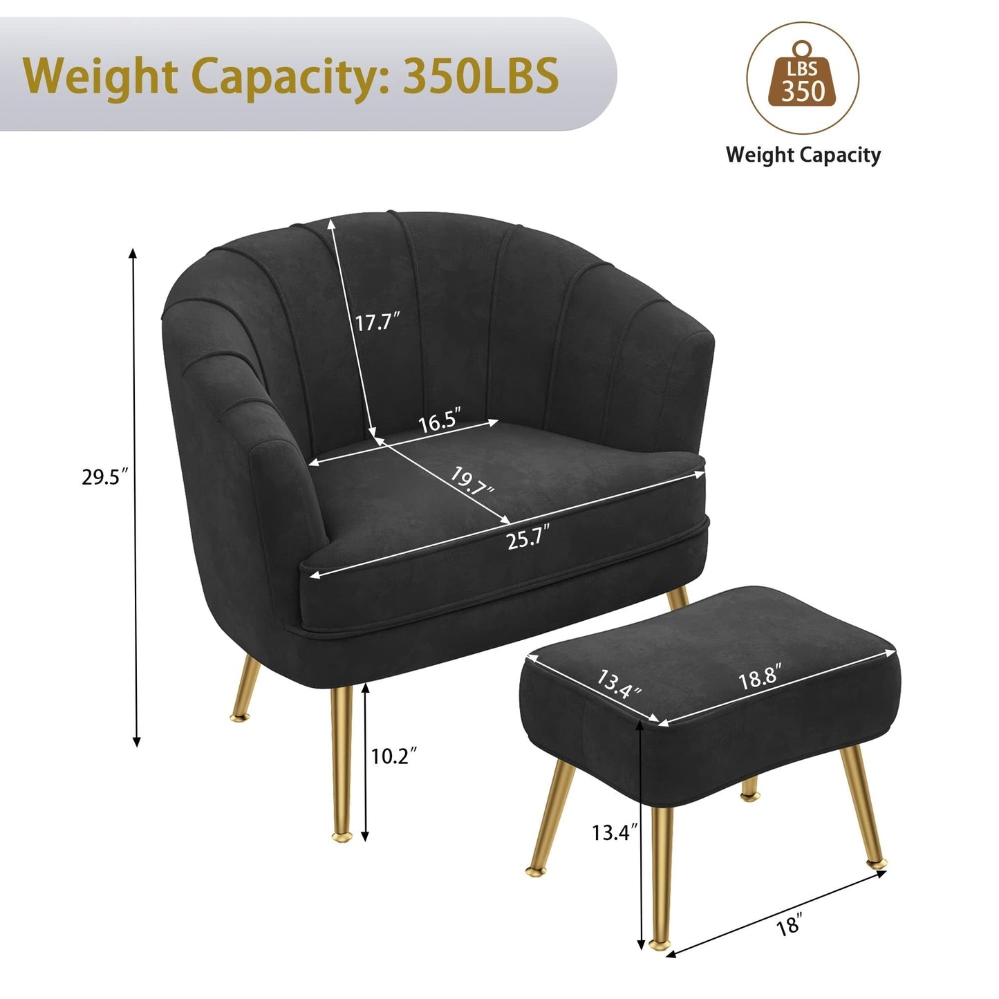 Fauteuil d'appoint Andeworld avec pouf, fauteuil d'appoint moderne rembourré, fauteuil de salon confortable en forme de tonneau