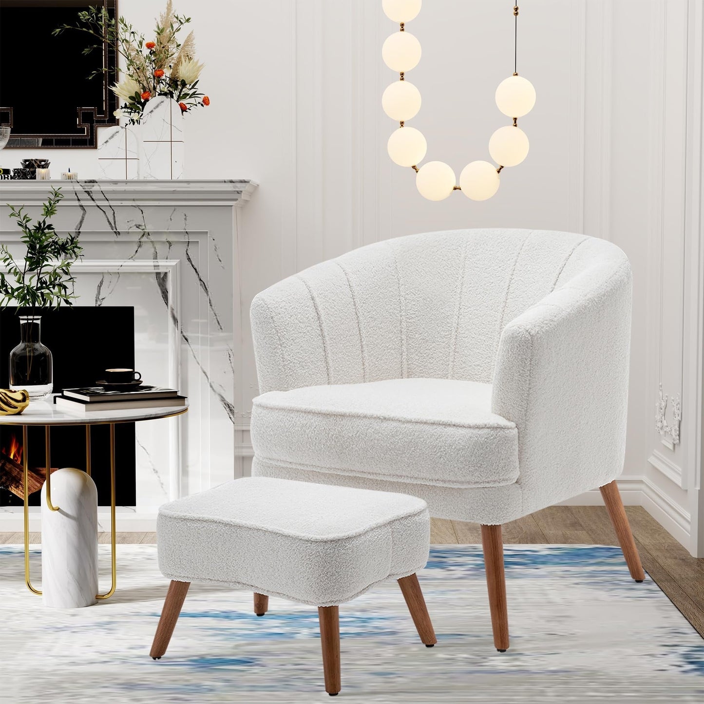 Fauteuil d'appoint Andeworld avec pouf, fauteuil d'appoint moderne rembourré, fauteuil de salon confortable en forme de tonneau