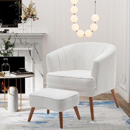 Fauteuil d'appoint Andeworld avec pouf, fauteuil d'appoint moderne rembourré, fauteuil de salon confortable en forme de tonneau