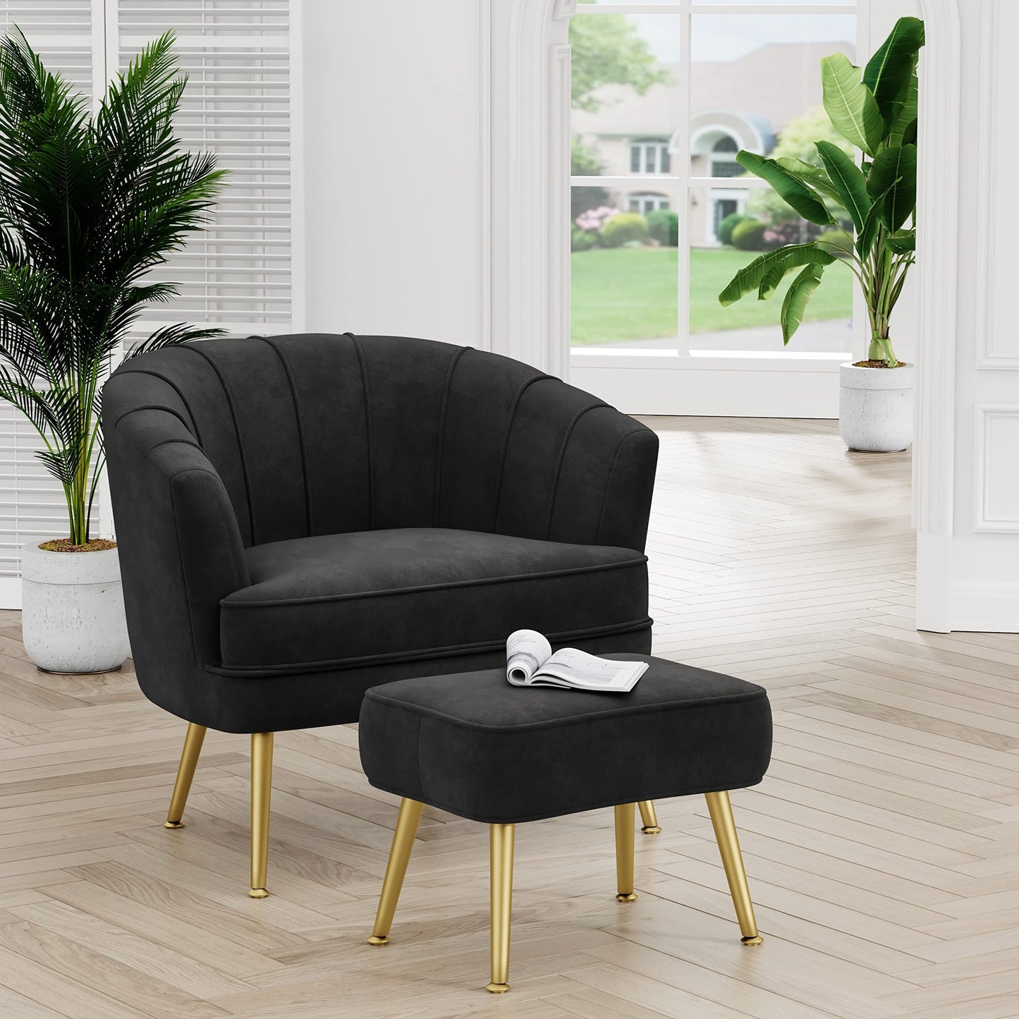 Fauteuil d'appoint Andeworld avec pouf, fauteuil d'appoint moderne rembourré, fauteuil de salon confortable en forme de tonneau