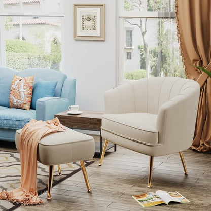Fauteuil d'appoint Andeworld avec pouf, fauteuil d'appoint moderne rembourré, fauteuil de salon confortable en forme de tonneau