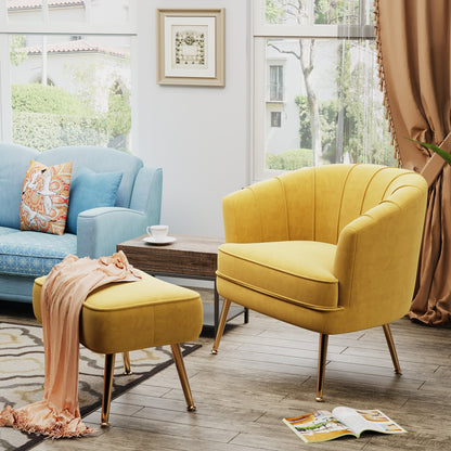 Fauteuil d'appoint Andeworld avec pouf, fauteuil d'appoint moderne rembourré, fauteuil de salon confortable en forme de tonneau