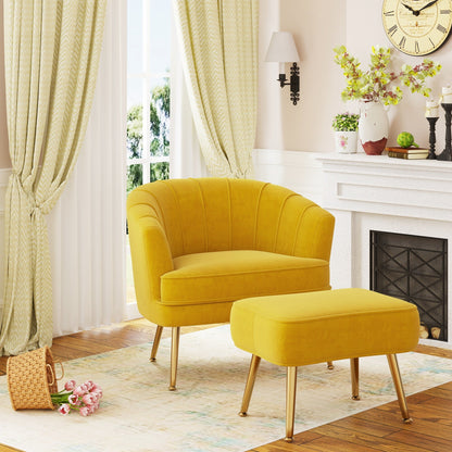 Fauteuil d'appoint Andeworld avec pouf, fauteuil d'appoint moderne rembourré, fauteuil de salon confortable en forme de tonneau