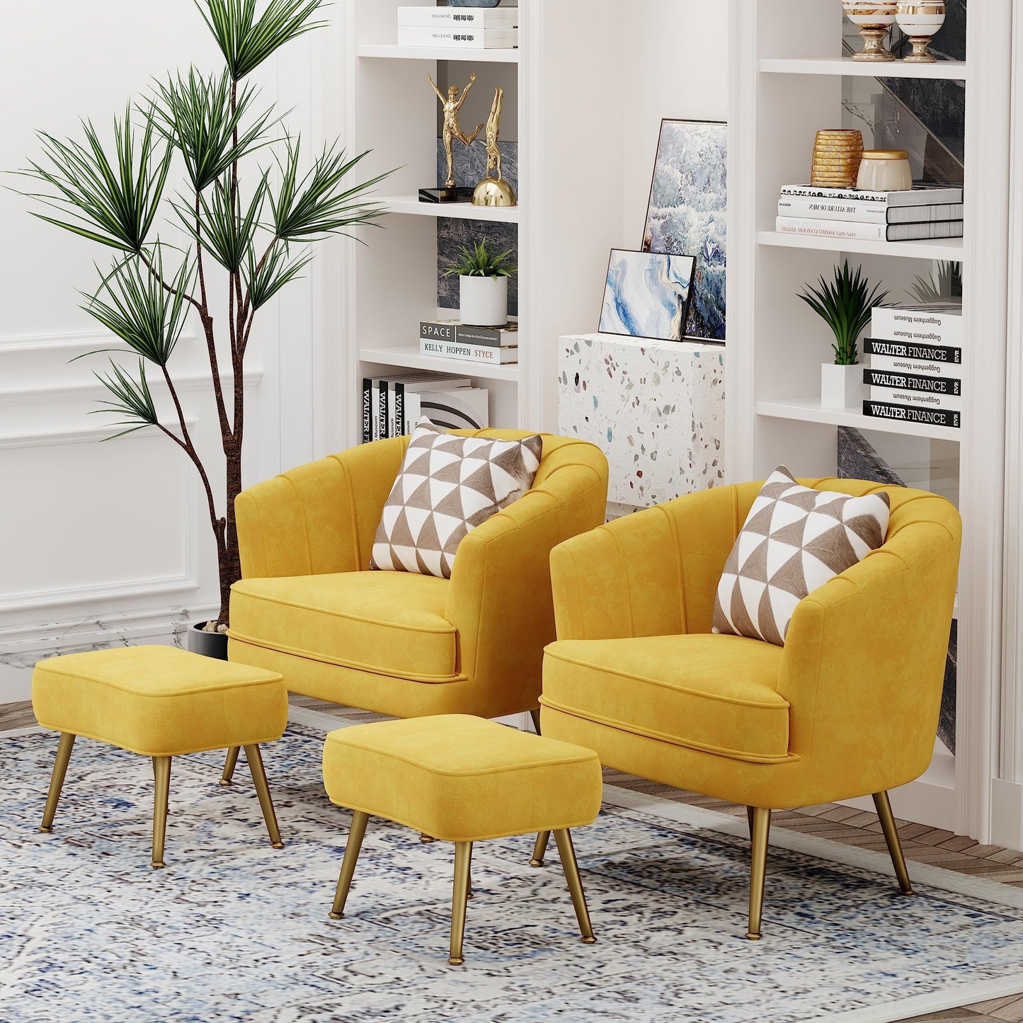 Fauteuil d'appoint Andeworld avec pouf, fauteuil d'appoint moderne rembourré, fauteuil de salon confortable en forme de tonneau