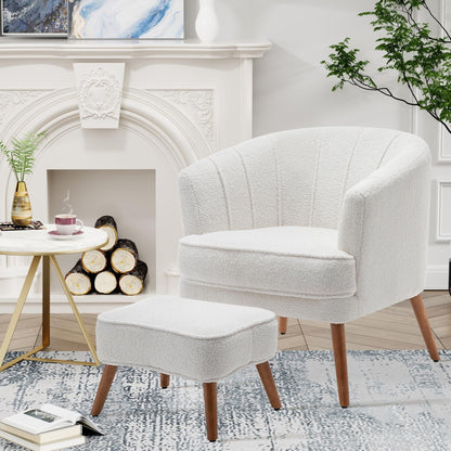 Fauteuil d'appoint Andeworld avec pouf, fauteuil d'appoint moderne rembourré, fauteuil de salon confortable en forme de tonneau