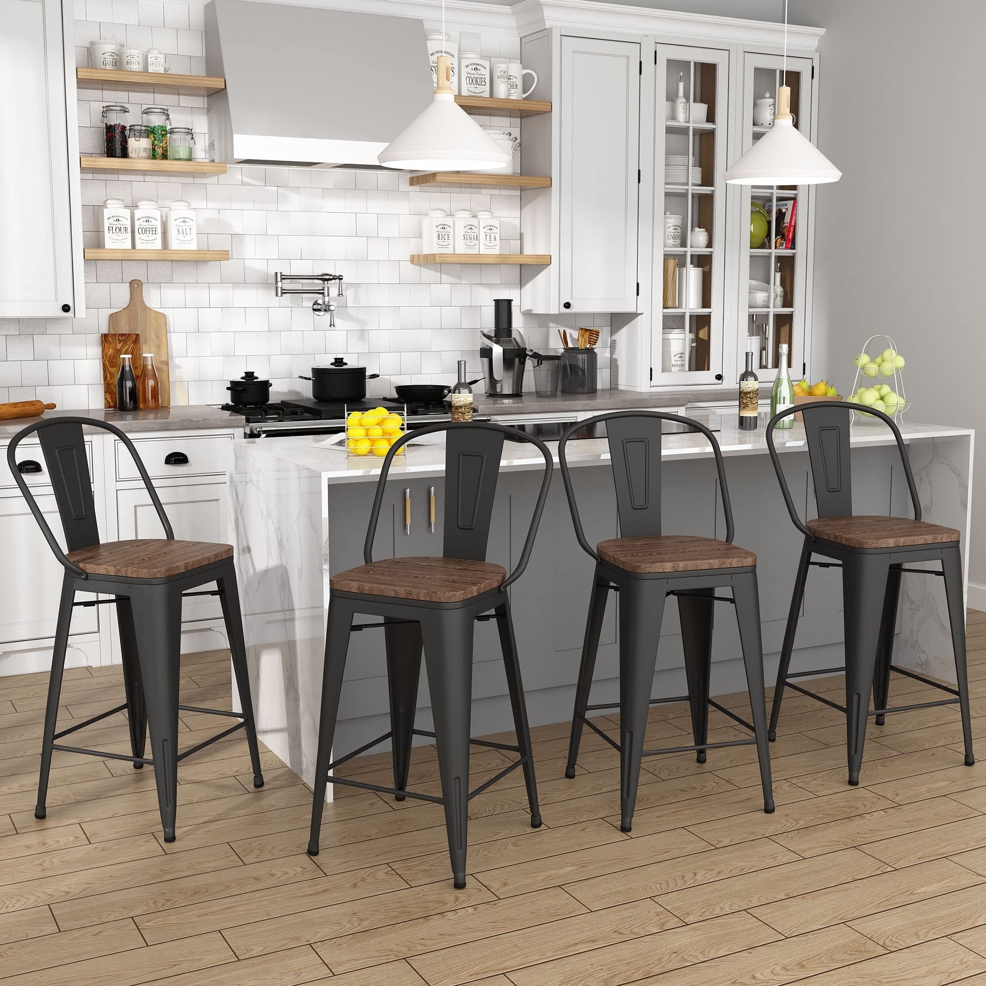 Tabourets de bar de ferme Andeworld, ensemble de 4 tabourets de bar à hauteur de comptoir - Ensemble de 4