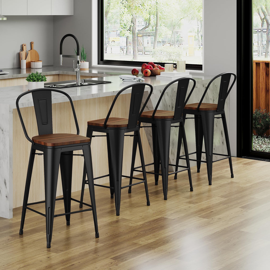 Tabourets de bar de ferme Andeworld, ensemble de 4 tabourets de bar à hauteur de comptoir - Ensemble de 4