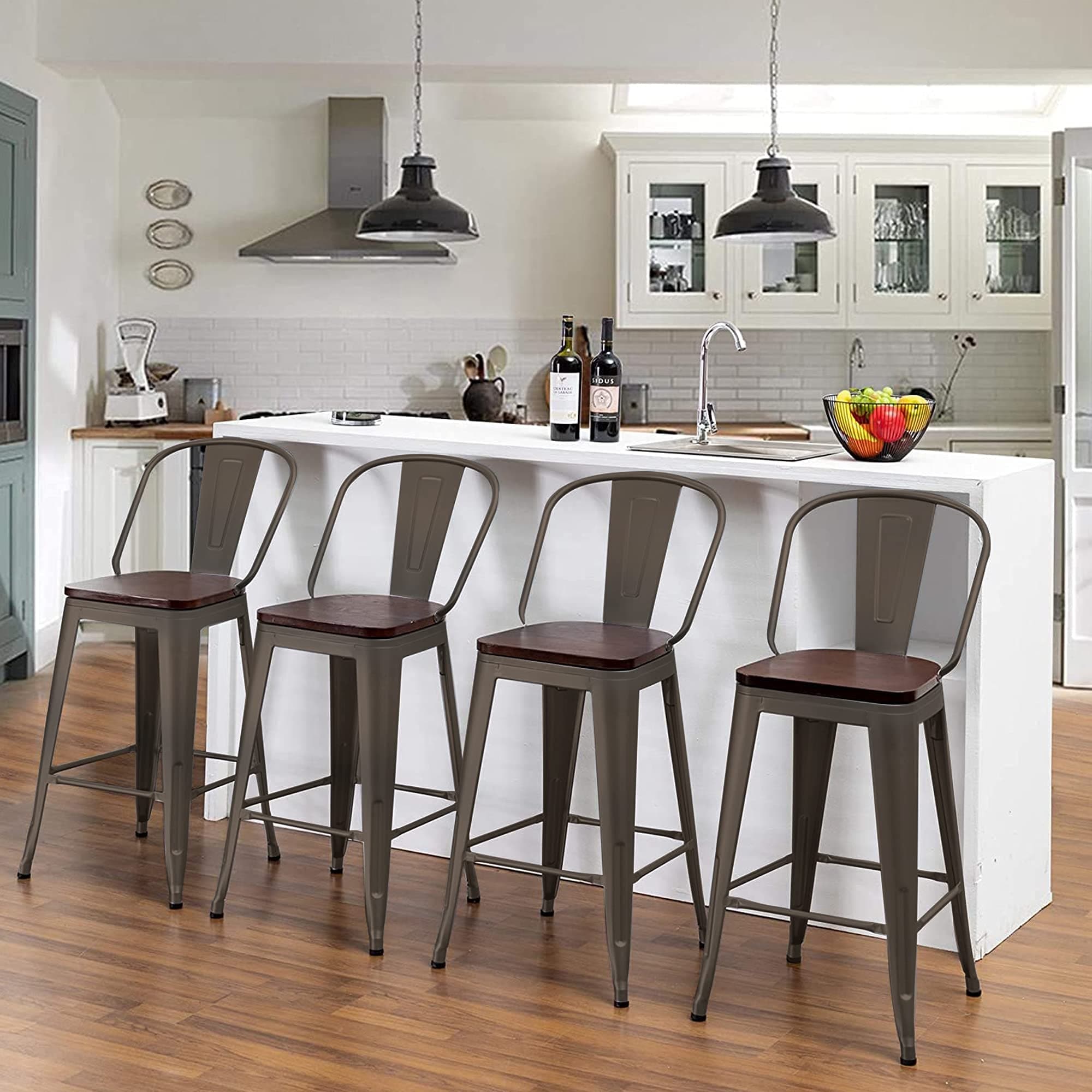 Tabourets de bar de ferme Andeworld, ensemble de 4 tabourets de bar à hauteur de comptoir - Ensemble de 4