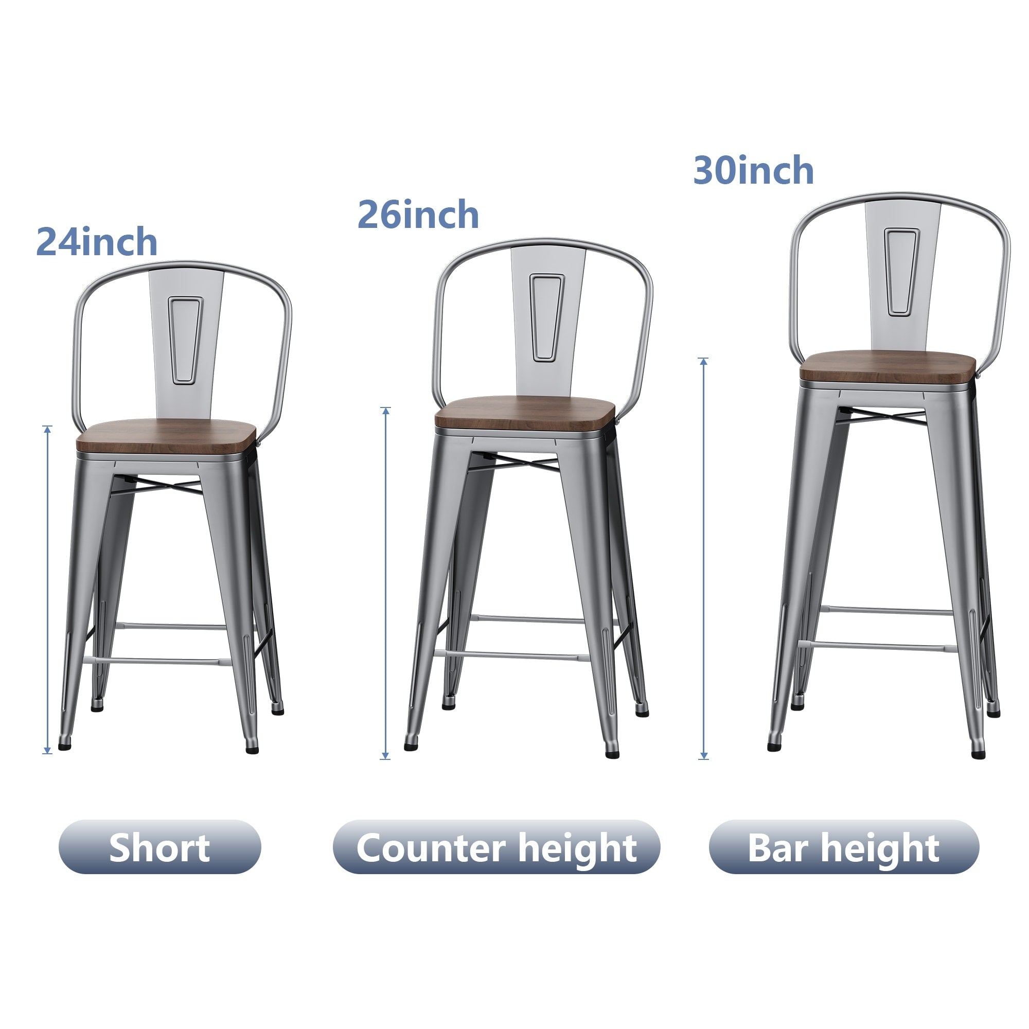 Tabourets de bar de ferme Andeworld, ensemble de 4 tabourets de bar à hauteur de comptoir - Ensemble de 4