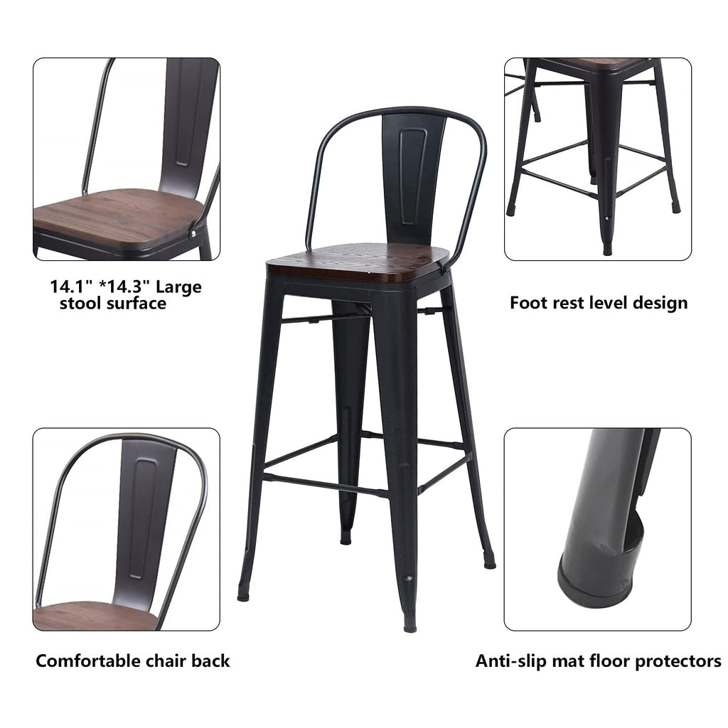 Tabourets de bar de ferme Andeworld, ensemble de 4 tabourets de bar à hauteur de comptoir - Ensemble de 4