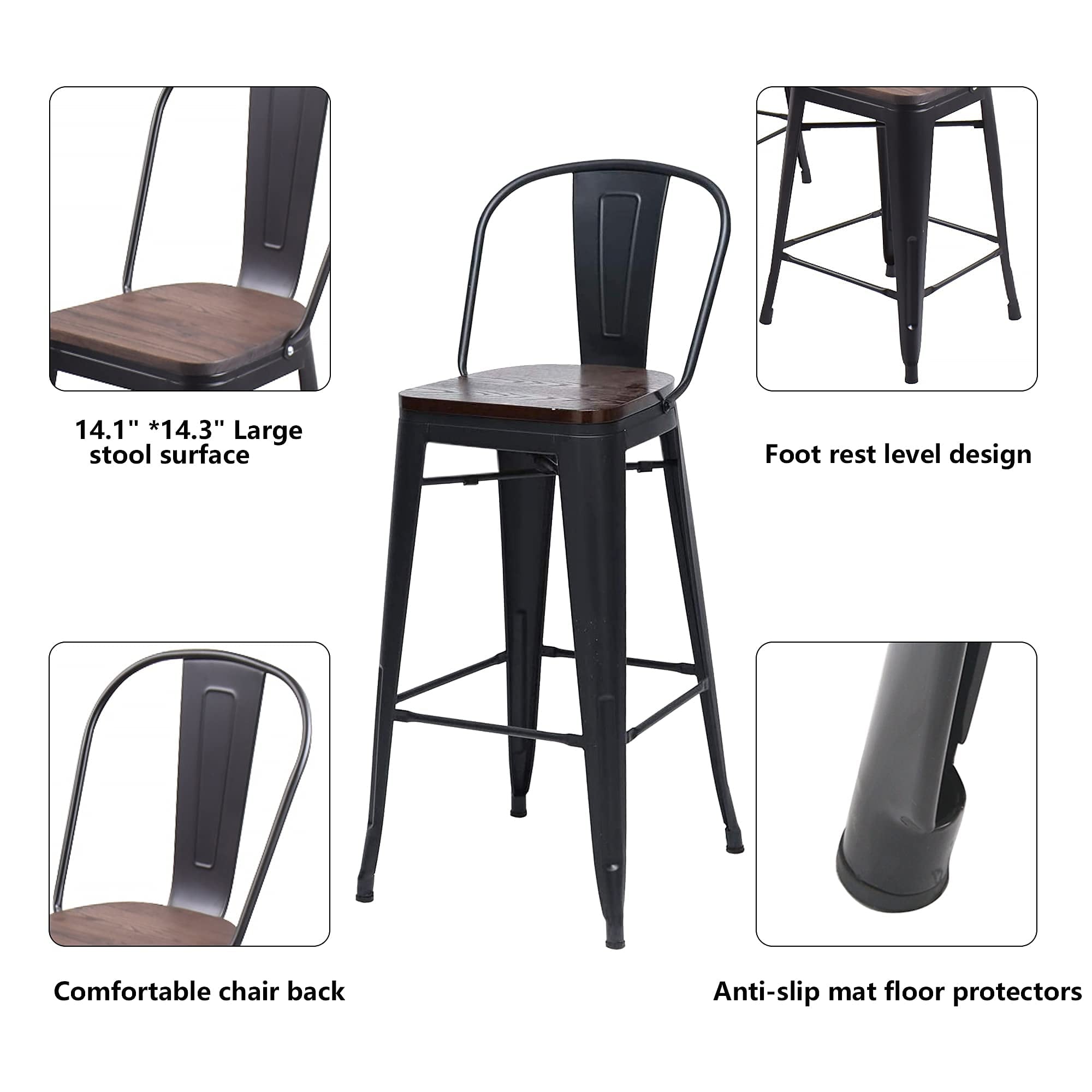Tabourets de bar de ferme Andeworld, ensemble de 4 tabourets de bar à hauteur de comptoir - Ensemble de 4