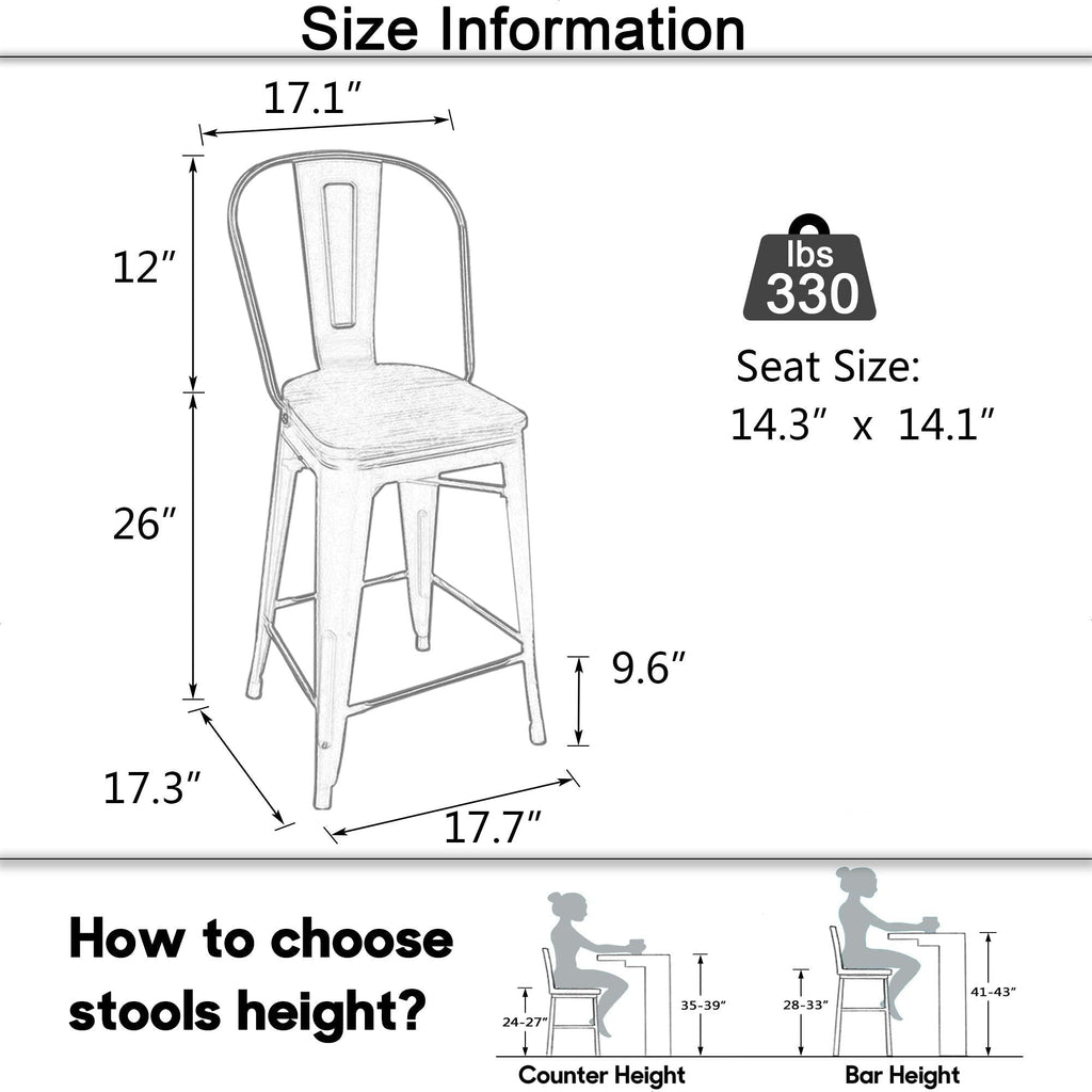 Tabourets de bar de ferme Andeworld, ensemble de 4 tabourets de bar à hauteur de comptoir - Ensemble de 4
