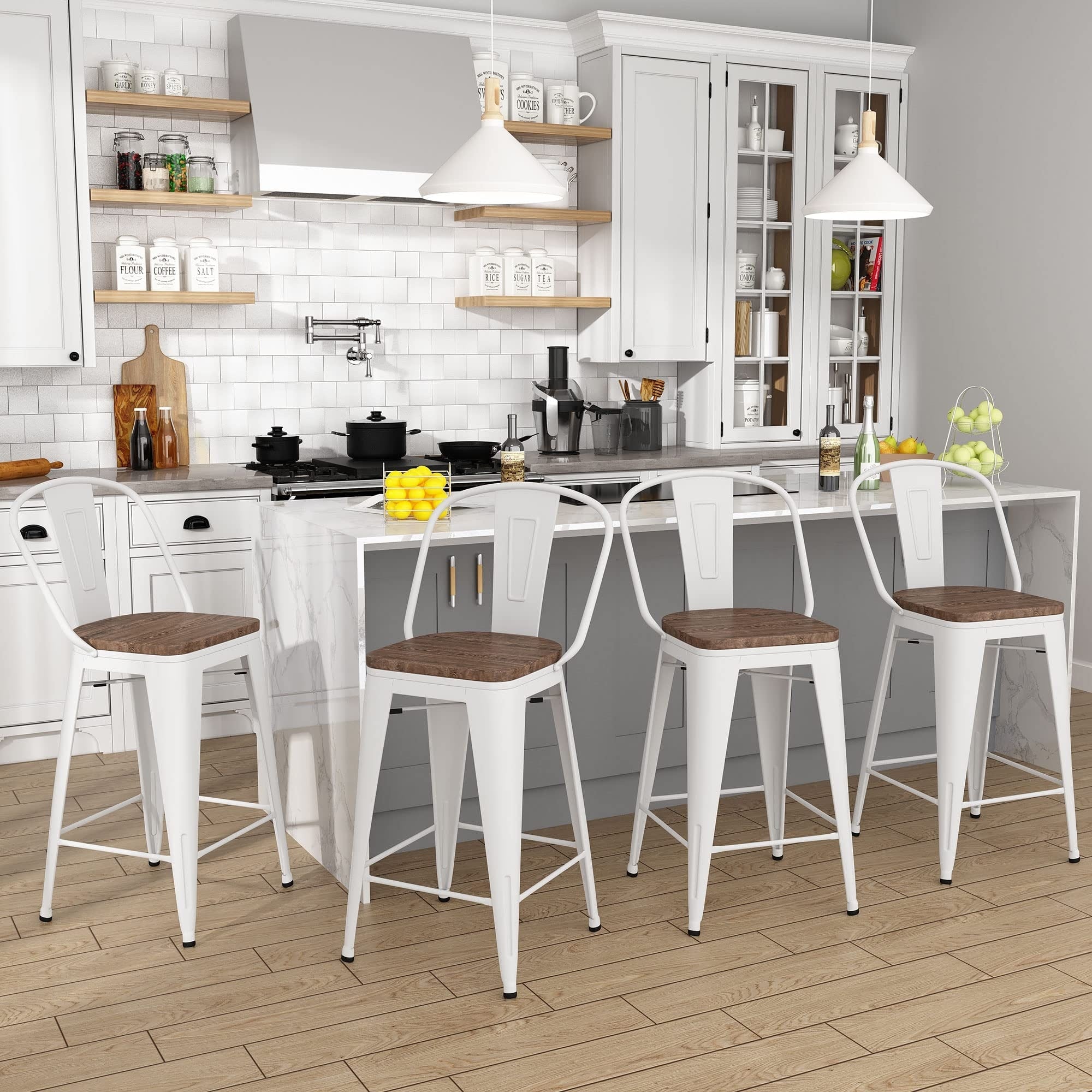 Tabourets de bar de ferme Andeworld, ensemble de 4 tabourets de bar à hauteur de comptoir - Ensemble de 4